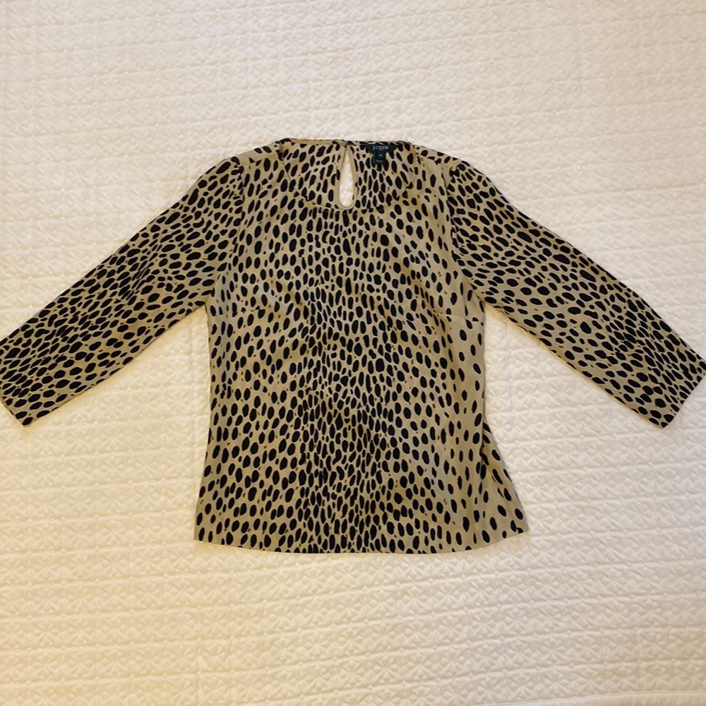 J. Crew 100% Silk Cheetah/Animal Print 3/4 Sleeve Shirt
